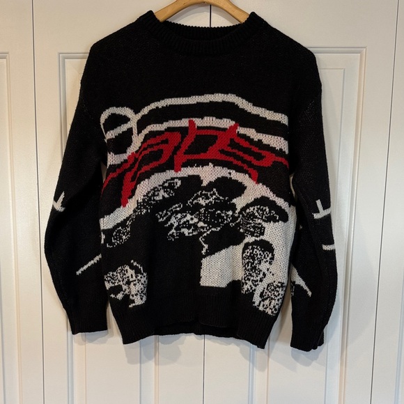 Men's Black and Red Graphic Crewneck Sweater - Picture 7 of 7